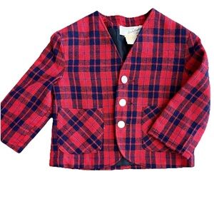 Lord & Taylor 5th Ave Vintage Baby Boy Blazer in blue and red plaid,‎ size 2, EC